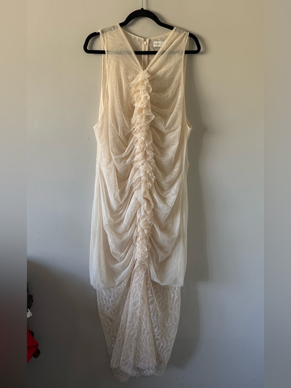 H&M Cream Ruffle Lace Draped Sleeveless Dress